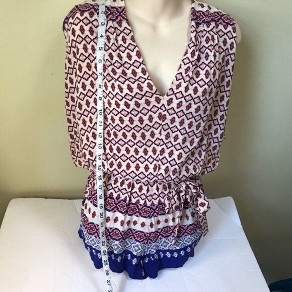 AVA New Shorts Romper Boho Print Jumpsuit V-Neck Festival Belt Neutral Summer S - Picture 7 of 11